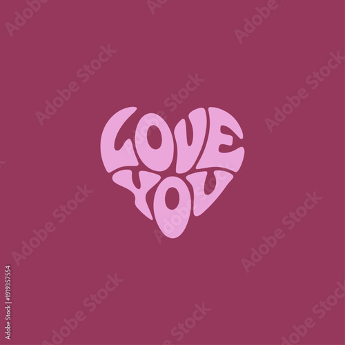 love you text in the shape of a heart, vector illustration