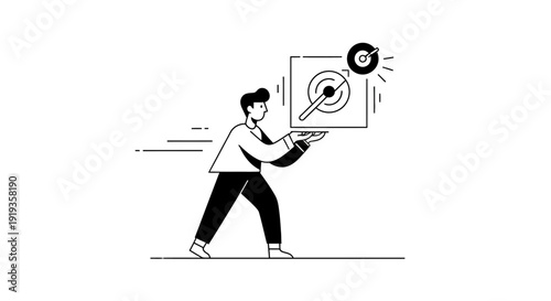 Man holding a box with a target symbol representing goal achievement and success