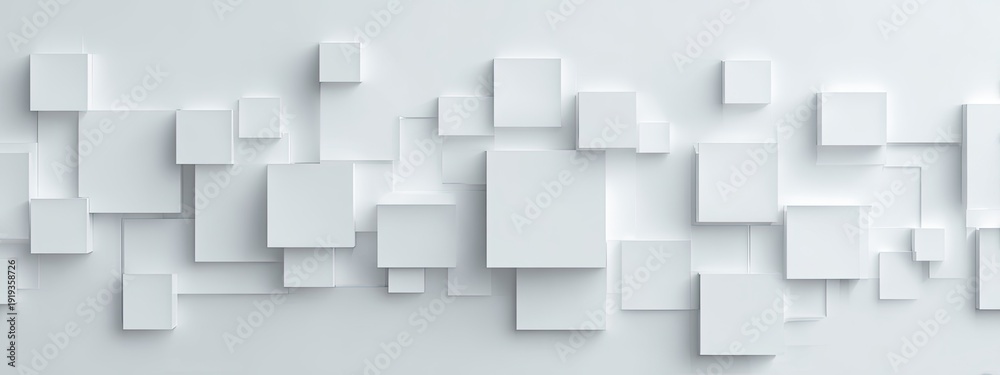 Obraz premium Abstract 3D geometric pattern of white cubes, varying sizes, casting shadows