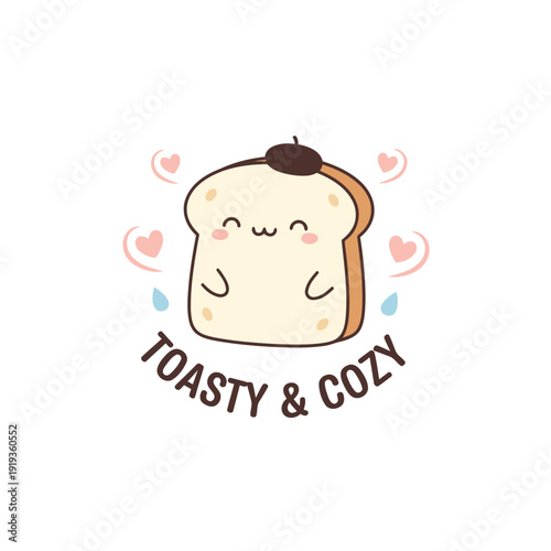 Toasty & Cozy Illustration: A charming illustration featuring an adorable slice of toast with a sweet and inviting personality.