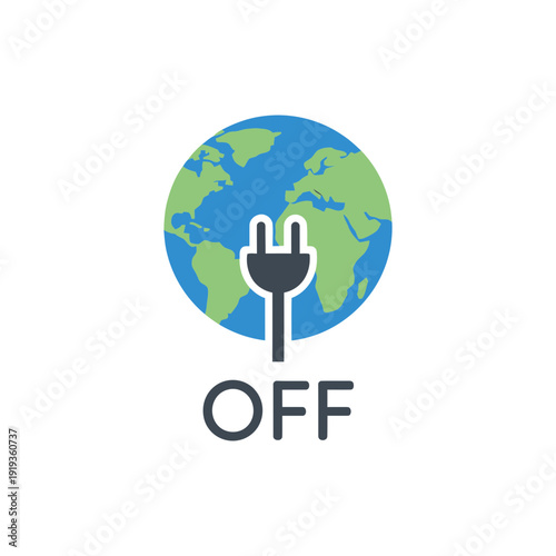 Power Off Symbol with Earth and Cord Icon