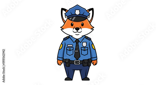 Cute cartoon fox character dressed as a police officer in uniform.