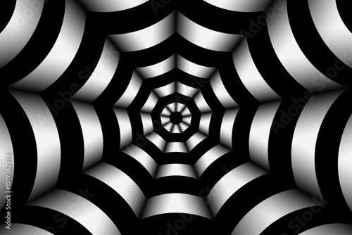 Hand drawn black and white doodle 3d realistic illusion abstarct background. Futuristic zendoodle pattern. Technologycal snake concept. Vector illustration