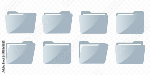 File folders icons set. Data file folders. collection of open and closed folders. Vector illustration. Folders icon collection. File folder vector icon set On Transparent Background. EPS 10
