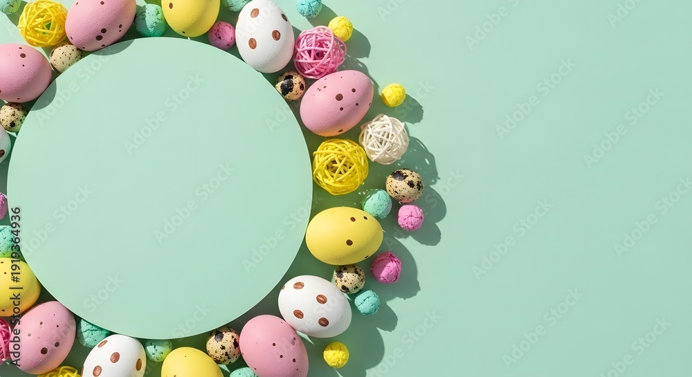 Fototapeta premium Easter egg border frame with pastel colors and decorative elements