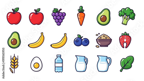 Collection of fresh and healthy food illustrations