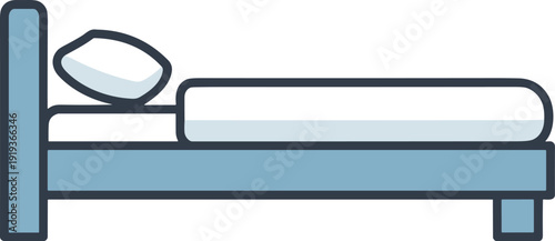 Simple blue bed with white pillow and mattress on a white background