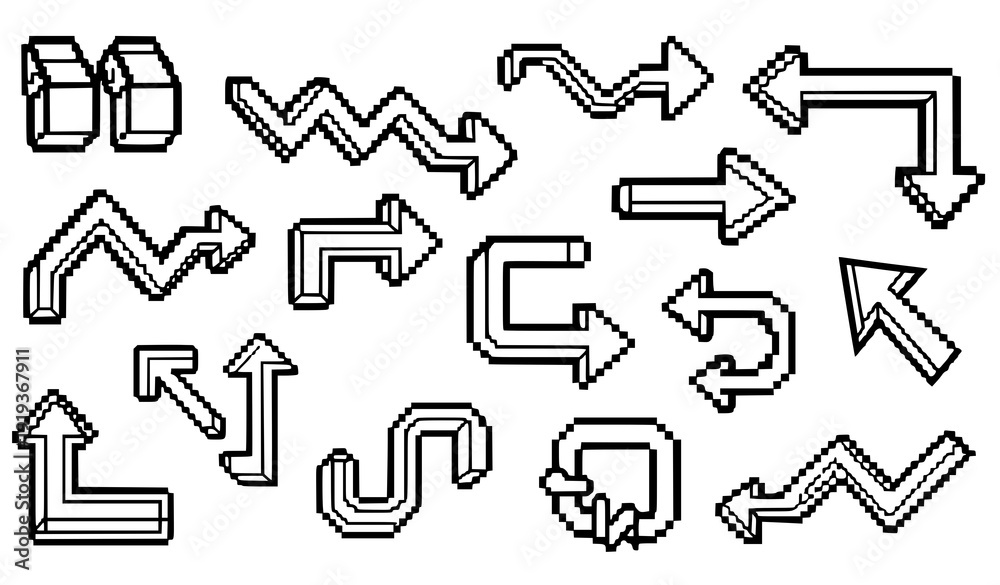 Foto Chunky pixel arrows vector pack 8 bit interface direction symbols