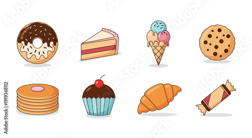 Assortment of desserts isolated on white