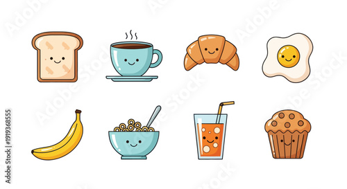 Breakfast food cartoon set on white