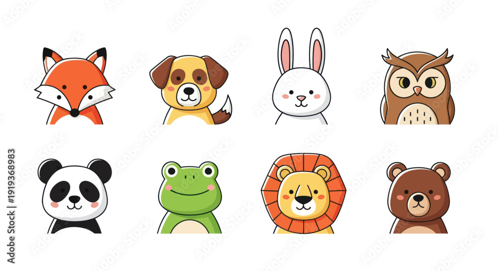 Obraz premium Cartoon animal portraits on white background