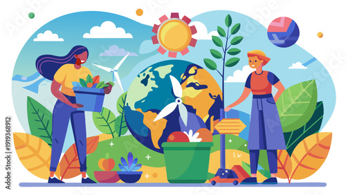 children playing in the grass Diverse group of people collaborating to protect and sustain the global environment.