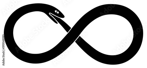 Vector hand-drawn black illustration of Ouroboros infinity esoteric symbol. Hand-drawn snake-eating tail. Isolated SVG for Cricut