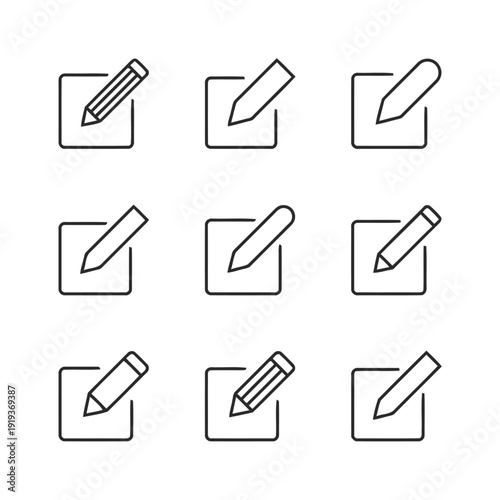 Edit icon set with pencil and square box symbols for content writing and profile modification