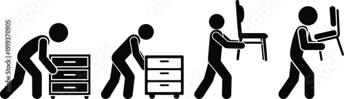 Illustration of a person moving furniture step by step
