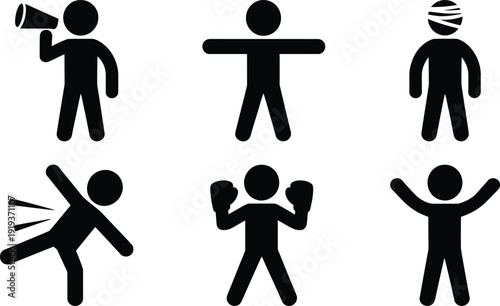 A collection of diverse stick figure icons representing various actions and poses