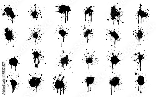 Black splash background. Set of colored blots on the white background.