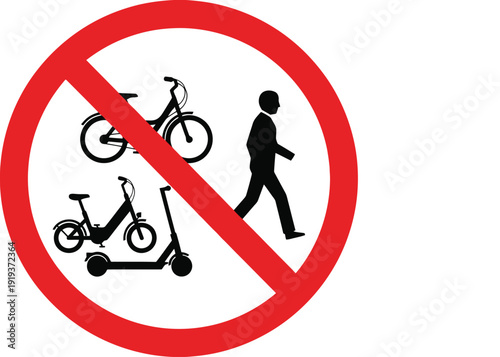 Prohibited vehicles including bicycles and scooters displayed with a striking silhouette