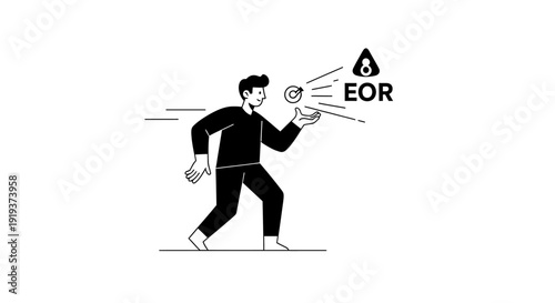 Man with EOR icon and target in his hand illustration