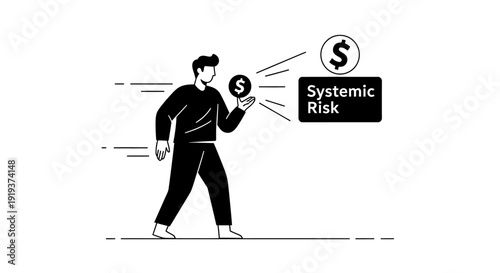 Man holding dollar sign symbol, representing systemic risk in finance and economy