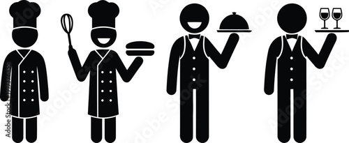 Diverse group of chefs and waiters in a restaurant setting