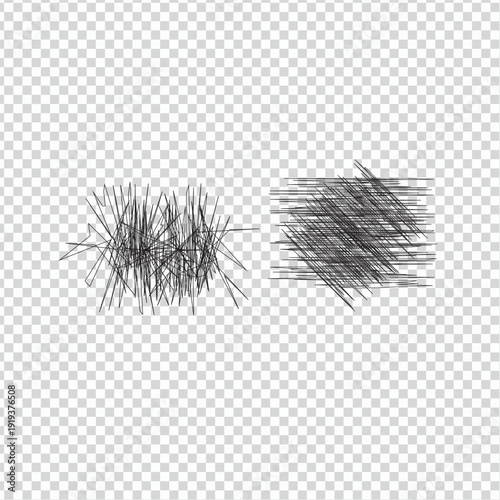 Two clusters of black abstract lines on transparent background