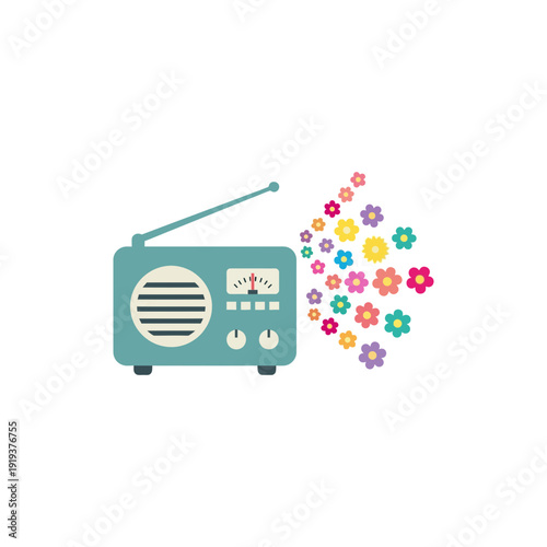 Radio Broadcasting Floral Sound Waves Icon