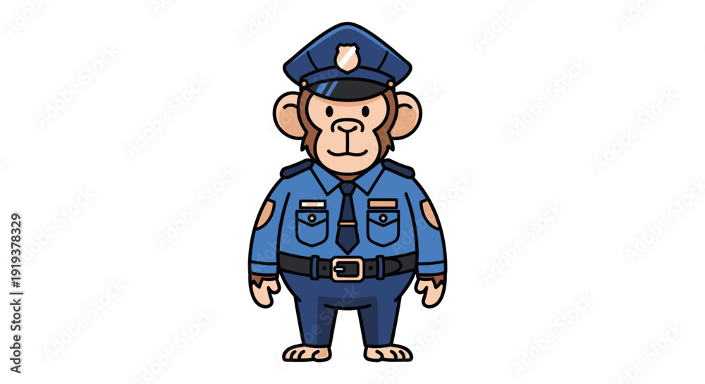 Obraz premium Cartoon illustration of a monkey dressed as a police officer in uniform.