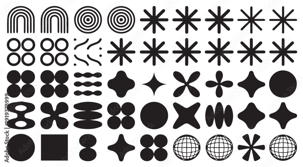 Fototapeta premium Diverse collection of black geometric and abstract shapes for modern graphic design