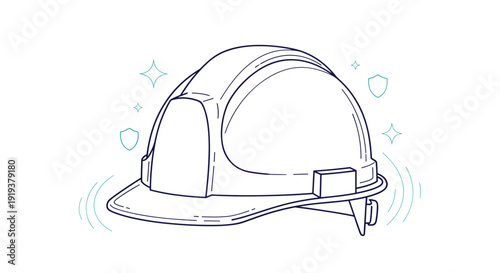 Industrial safety helmet or hard hat line drawing represents construction site protection and workplace security in a clean and modern icon style.