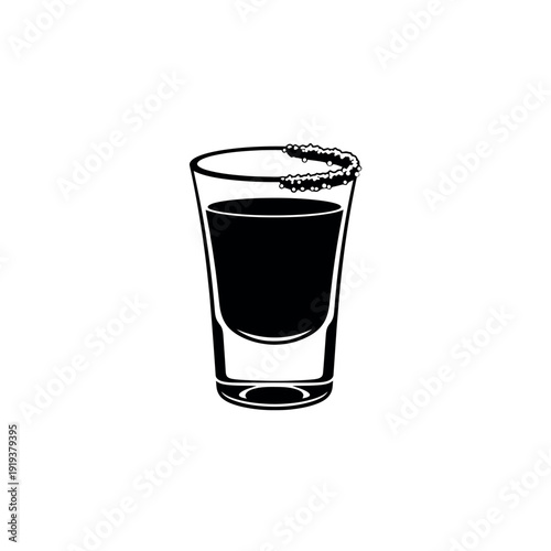 Black and white silhouette icon of a shot glass with a salt rim, isolated on a white background.