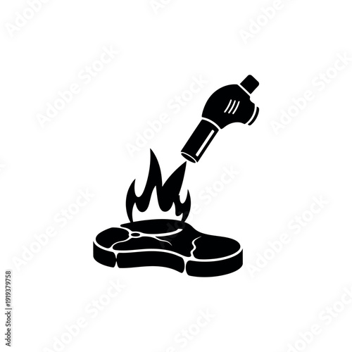 Steak Searing with Culinary Torch, Meat Cooking Icon