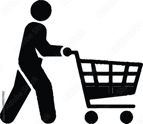 shopper pushing cart silhouette icon for retail concept