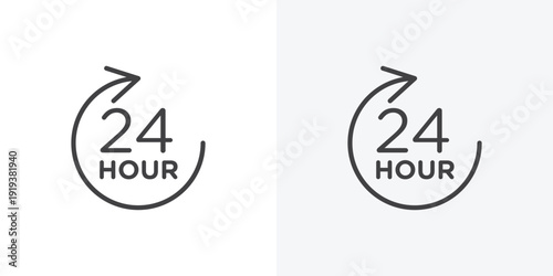 24 hours icon vector sign symbol isolated on white. Stroke and clipart style