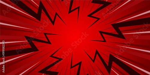 Red Comic Zoom Background with Dynamic Speed Lines and Lightning Bolt Explosion Effect