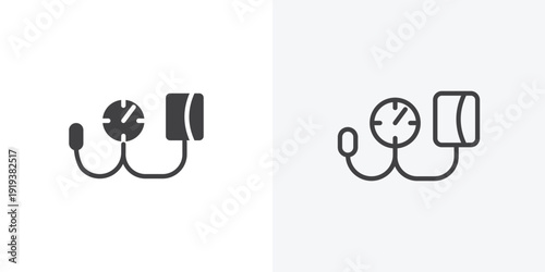 Blood pressure meter icon vector sign symbol isolated on white. Stroke and clipart style