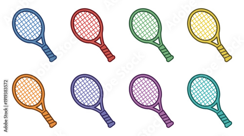 badminton racket , flat color vector set collection , white background , PNG and SVG