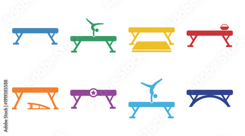 balance beam , flat color vector set collection , white background , PNG and SVG