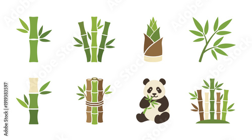 bamboo , flat color vector set collection , white background , PNG and SVG