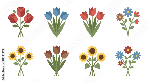 bouquet , flat color vector set collection , white background , PNG and SVG