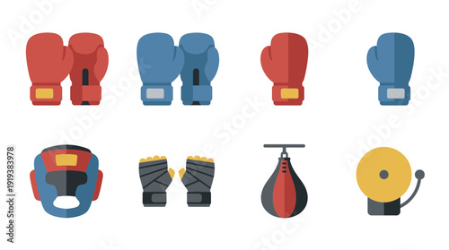 boxing glove , flat color vector set collection , white background , PNG and SVG