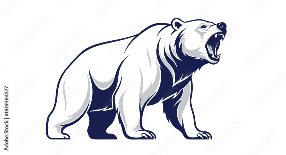 Fotografie Roaring polar bear vector illustration on white background