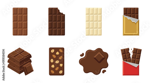 chocolate bar , flat color vector set collection , white background , PNG and SVG