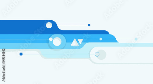 Abstract blue technological background with flowing lines, layered shapes, and interconnected geometric elements, conveying a sense of data and digital movement.