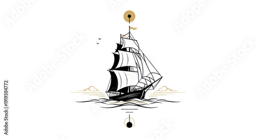 Sailing ship illustration against white background for design elements