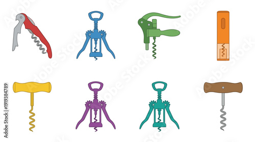 corkscrew , flat color vector set collection , white background , PNG and SVG