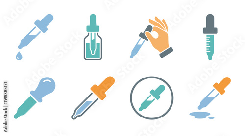 dropper , flat color vector set collection , white background , PNG and SVG