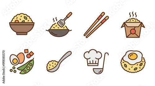 fried rice , flat color vector set collection , white background , PNG and SVG