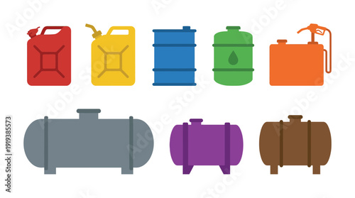fuel tank , flat color vector set collection , white background , PNG and SVG