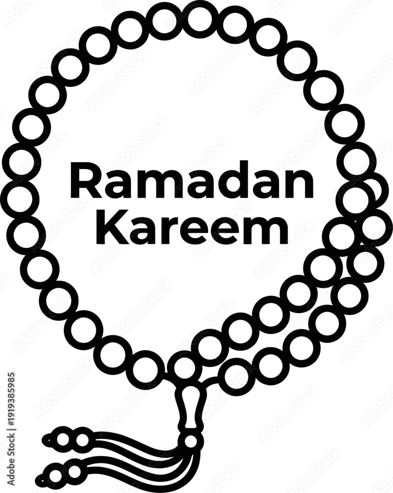Fototapeta premium High quality photo of Ramadan Kareem greeting with traditional prayer beads and tassel outline illustration isolated on white background